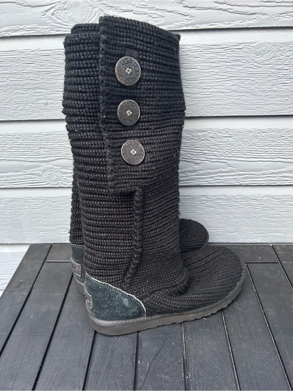 UGG Black Knit Classic Cardy Ribbed Tall Boots- Sz 8